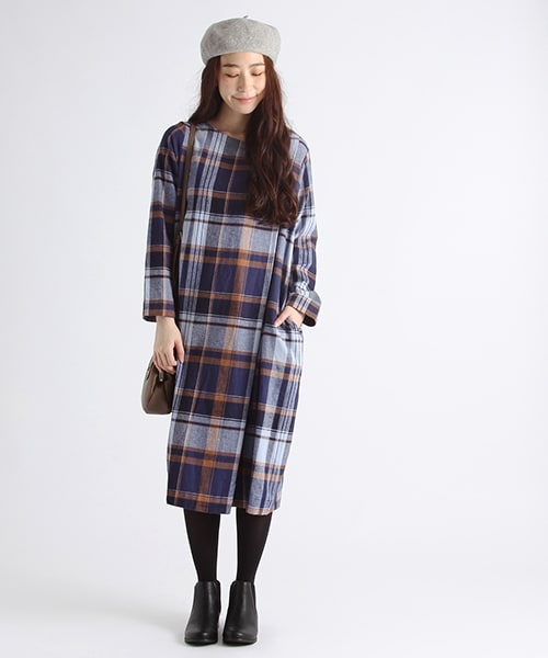 studio CLIP（スタディオクリップ）の「コットンリネンビッグチェックワンピース（ワンピース/ドレス・グレー/カーキ/ネイビー・M/L/S(WEB限定)/LL(WEB限定)）」の8枚目の写真