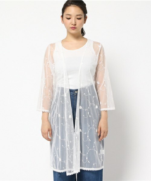 archives（アルシーヴ）の「チュール刺繍カーデ（カーディガン/ボレロ・レディース・オフホワイト/ブラック/ピンク・MEDIUM）」の4枚目の写真