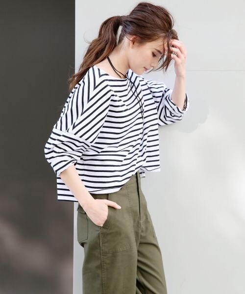 A part by（アパートバイ）の「C/BDワイドクロップド（トップス・ホワイト/ブラック・F）」の3枚目の写真