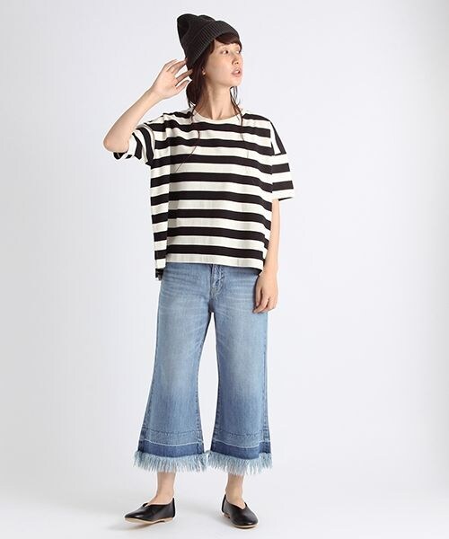 studio CLIP（スタディオクリップ）の「フリンジワイドデニムパンツ（パンツ・ライトブルー/インディゴ・M/L）」の4枚目の写真