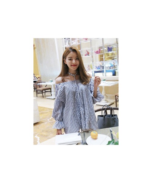 Flymodel フライモデル の オフショルダーストライプラブリーブラウス P0000ppc Tシャツ カットソー Wear