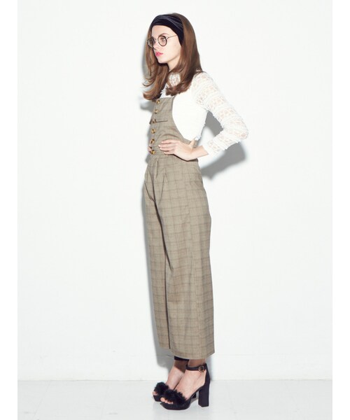 dazzlin(ダズリン)の「【sw】チェック柄ワイドロンパース(ワンピース/ドレス・レディース・グレー/ベージュ・S/M)」の3枚目の写真