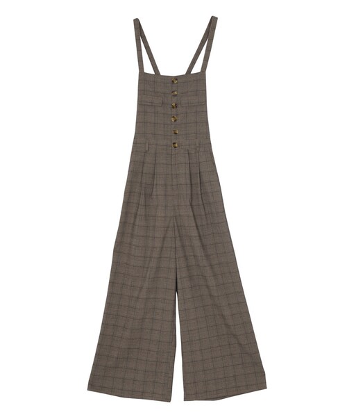 dazzlin(ダズリン)の「【sw】チェック柄ワイドロンパース(ワンピース/ドレス・レディース・グレー/ベージュ・S/M)」の2枚目の写真