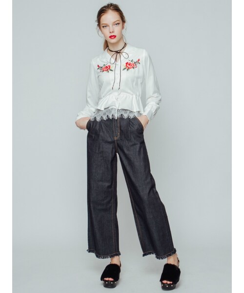 jouetie（ジュエティ）の「フリンジワイドパンツ（パンツ・レディース・ブラック/ベビーピンク/アイスブルー/ベージュ）」の8枚目の写真