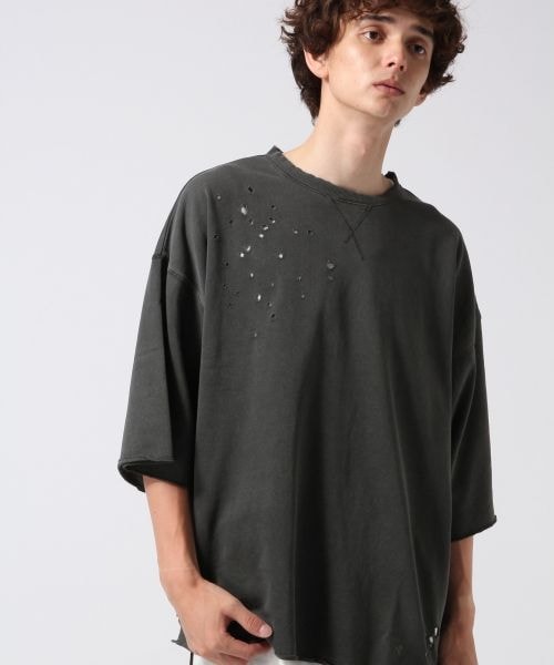 HARE（ハレ）の「クラッシュスエットプルオーバー5分袖（トップス・オフホワイト/ブラック/ボルドー・S/M）」の2枚目の写真