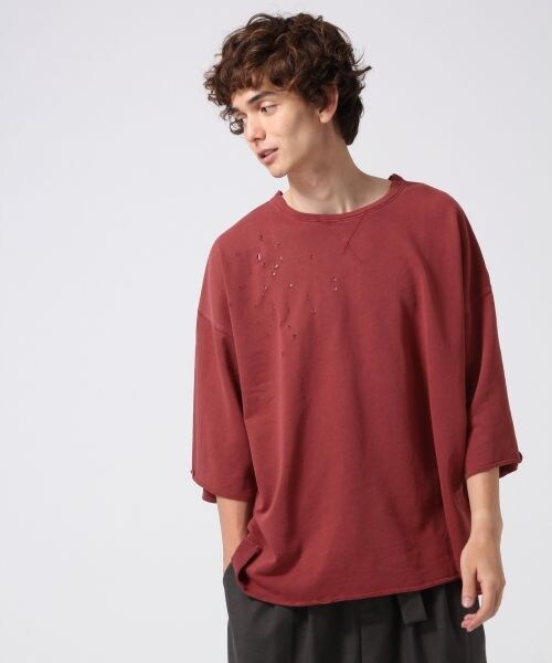 HARE（ハレ）の「クラッシュスエットプルオーバー5分袖（トップス・オフホワイト/ブラック/ボルドー・S/M）」の3枚目の写真