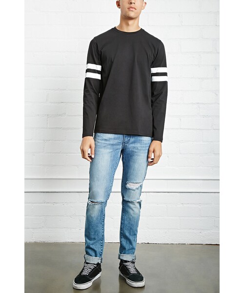 FOREVER 21（フォーエバー トゥエンティーワン）の「[MEN]バーシティストライプTシャツ（トップス・メンズ・BLACK/WHITE/OLIVE/BLACK・XS/S/M/L/XL）」の4枚目の写真