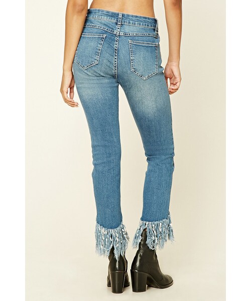 FOREVER 21 Frayed Mid-Rise Jeans