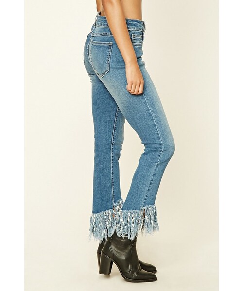 FOREVER 21 Frayed Mid-Rise Jeans