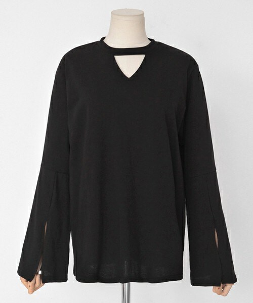 DHOLIC(ディーホリック)の「スリットベルスリーブTシャツ(Tシャツ/カットソー・レディース・アイボリー/ブラック/ブラウン・FREE)」の2枚目の写真