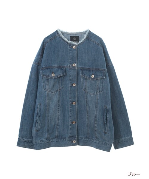 w closet(ダブルクローゼット)の「衿カットオフビッグGジャン(ジャケット/アウター・レディース・ブルー/ネイビー・FREE)」の1枚目の写真