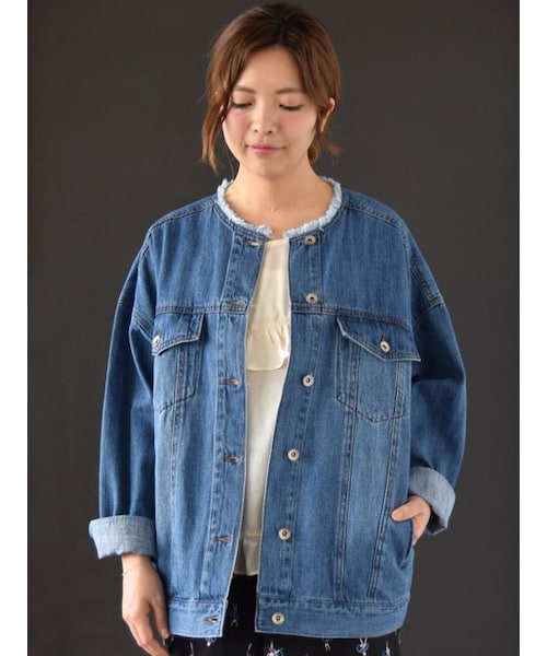 w closet(ダブルクローゼット)の「衿カットオフビッグGジャン(ジャケット/アウター・レディース・ブルー/ネイビー・FREE)」の3枚目の写真