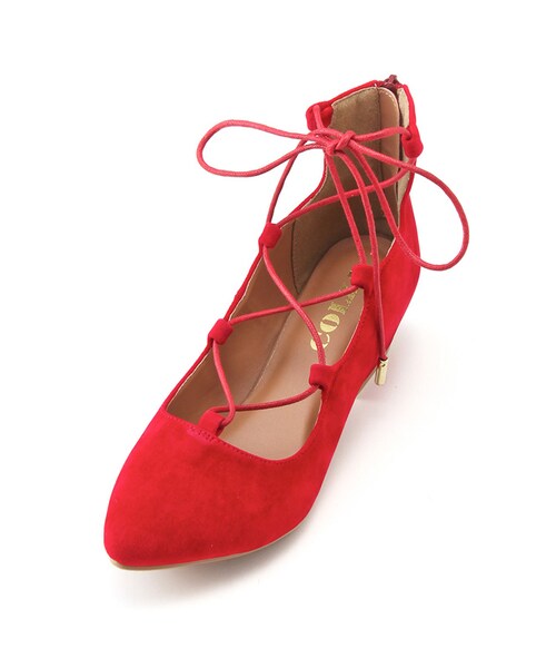 Honeys(ハニーズ)の「レースアップパンプス(パンプス・レディース・クロ合皮/クロ/アカ/キャメル/ベージュ・S/M/L/LL)」の1枚目の写真