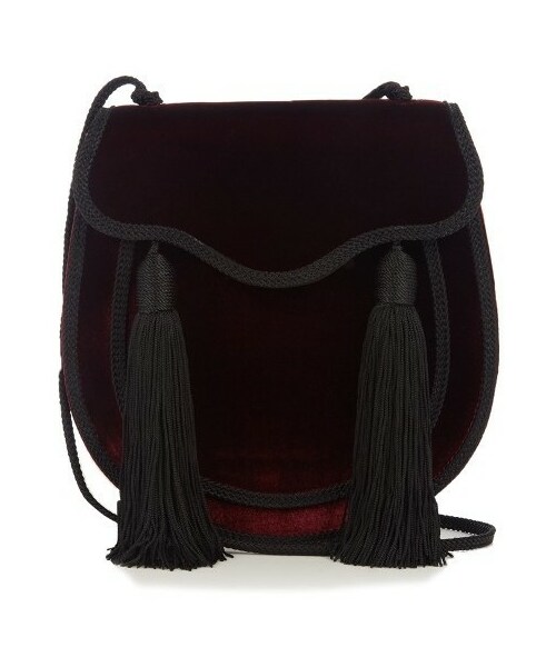 Saint Laurent(サンローラン)の「SAINT LAURENT Opium 2 tassel-trimmed velvet shoulder bag(ハンドバッグ・レディース・Red・ONE SIZE)」の1枚目の写真