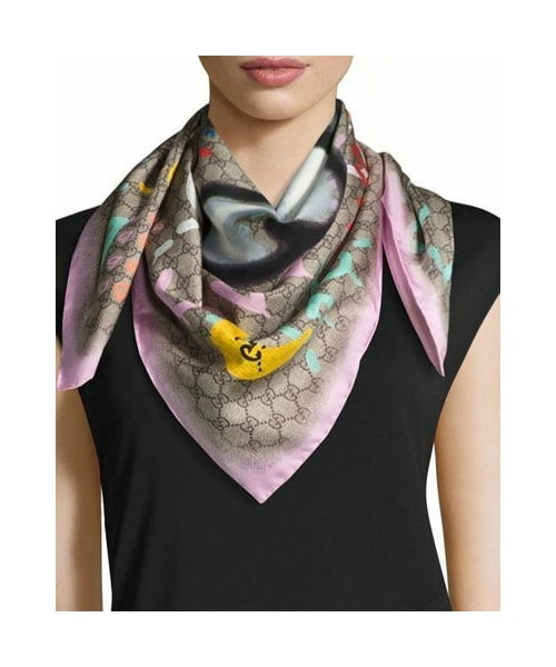 GUCCI（グッチ）の「Gucci Silk Square UFO Scarf, Pink/Multicolor