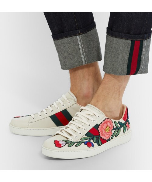 GUCCI（グッチ）の「Gucci Ace Appliquéd Snake-Trimmed Leather Sneakers（スニーカー・メンズ・White・UK10.5/UK12/UK6/UK7/UK7.5/UK8/UK8.5/UK9）」の4枚目の写真