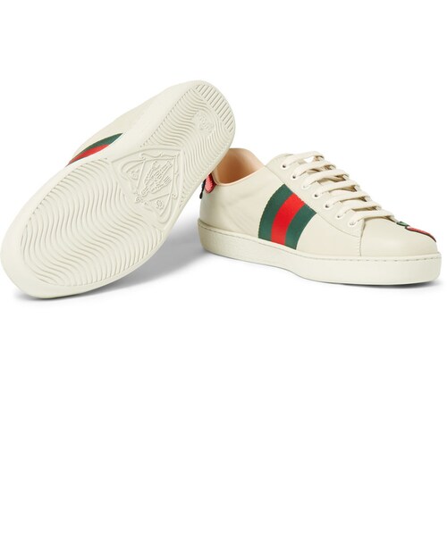 GUCCI（グッチ）の「Gucci Ace Appliquéd Snake-Trimmed Leather Sneakers（スニーカー・メンズ・White・UK10.5/UK12/UK6/UK7/UK7.5/UK8/UK8.5/UK9）」の2枚目の写真