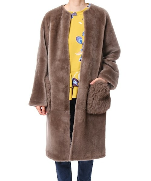 グレースコンチネンタル メリノノーカラーコート ラムレザー ムートン グレースコンチネンタル メリノノーカラーコート ラムレザー ムートン