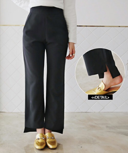 DHOLIC（ディーホリック）の「アンバランスヘムストレートパンツ（その他パンツ・レディース・グレー/ダークブラウン/レッド/ブラック・S/M）」の2枚目の写真