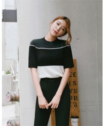 FLYMODEL | 配色ストライプポイントニットプルオーバー(P0000QGF)(Tシャツ/カットソー)