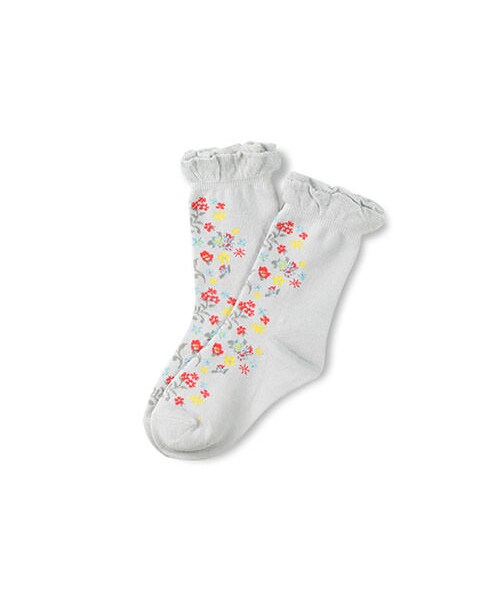 BRANSHES（ブランシェス）の「花柄クルーソックス（ソックス/靴下・キッズ・ネイビーブルー/グレー・9-21）」の2枚目の写真