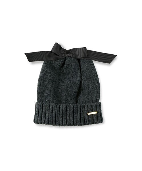 BRANSHES（ブランシェス）の「リボン付きニットワッチ（ニットキャップ/ビーニー・キッズ・ホワイト/ブラック・S-M）」の2枚目の写真
