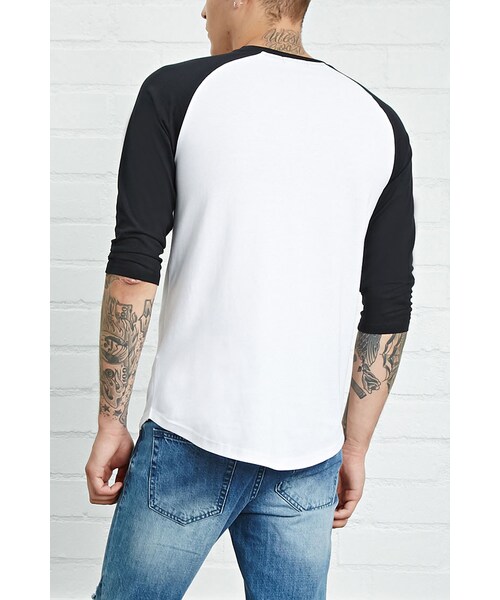 FOREVER 21（フォーエバー トゥエンティーワン）の「[MEN]コットンラグランTシャツ（トップス・メンズ・WHITE/BLACK/OLIVE/BLACK・XS/S/M/L/XL）」の3枚目の写真