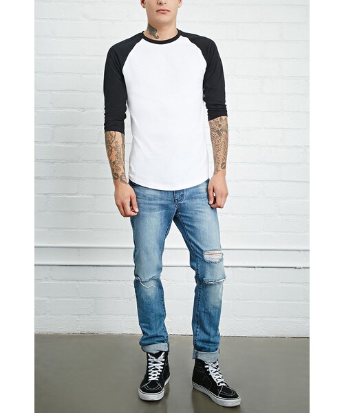 FOREVER 21（フォーエバー トゥエンティーワン）の「[MEN]コットンラグランTシャツ（トップス・メンズ・WHITE/BLACK/OLIVE/BLACK・XS/S/M/L/XL）」の4枚目の写真