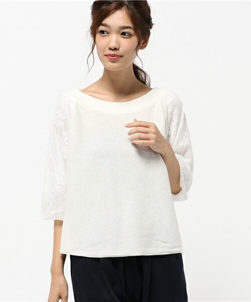 archives（アルシーヴ）の「袖レース地ニットプルオーバー（ニット/セーター・レディース・オフホワイト/ブラック/ワイン・MEDIUM）」の2枚目の写真