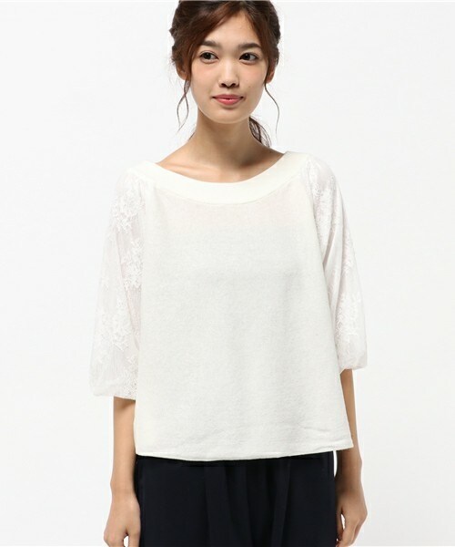 archives（アルシーヴ）の「袖レース地ニットプルオーバー（ニット/セーター・レディース・オフホワイト/ブラック/ワイン・MEDIUM）」の4枚目の写真