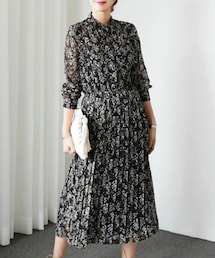 DHOLIC | ウエストゴムプリーツフラワーワンピース(ワンピース)