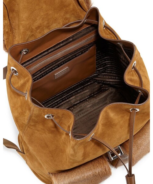 PRADA（プラダ）の「Prada Springbok-Fur Suede Backpack, Brown/White