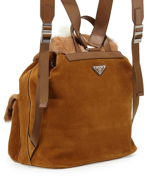 PRADA（プラダ）の「Prada Springbok-Fur Suede Backpack, Brown/White