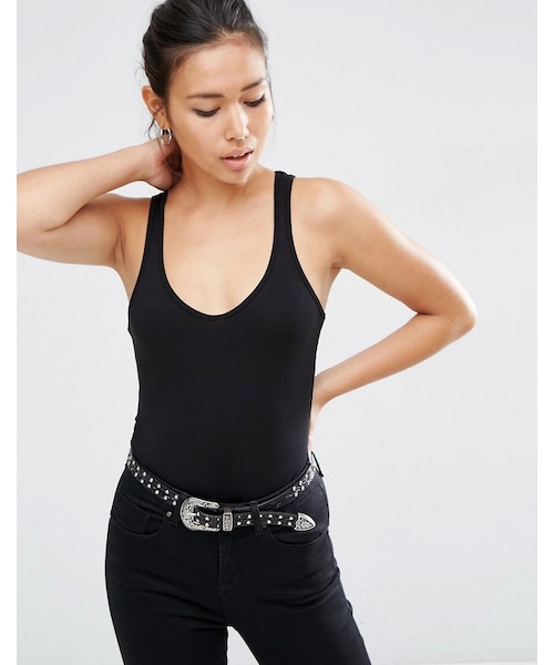 asos(エイソス)の「ASOS Body With V-Neck And Tank Detail(タンクトップ・レディース・Black・US 4/US 0/US 14/US 6/US 8/US 10/US 2)」の1枚目の写真