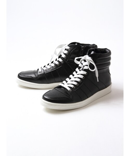 JACKROSE(ジャックローズ)の「【スタイリスト井上氏監修】PUパンチングミッドスニーカー(シューズ・メンズ・ブラック/ブラック×レッド/ホワイト・M/L)」の1枚目の写真