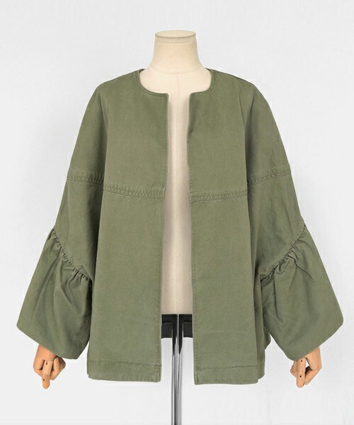 DHOLIC(ディーホリック)の「ラッフルスリーブノーカラージャケット(ノーカラージャケット・レディース・カーキ・FREE)」の1枚目の写真