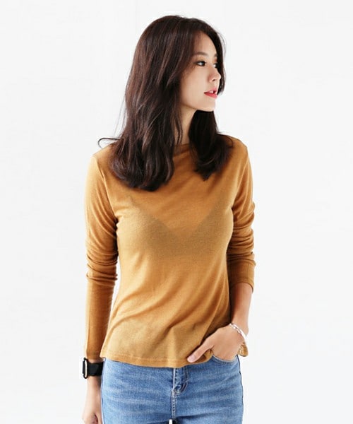 DHOLIC（ディーホリック）の「6COLORSベーシックスリムTシャツ（Tシャツ/カットソー・レディース・アイボリー/グレー/グリーン/ブラック/ピンクブラウン/マスタード・FREE）」の5枚目の写真