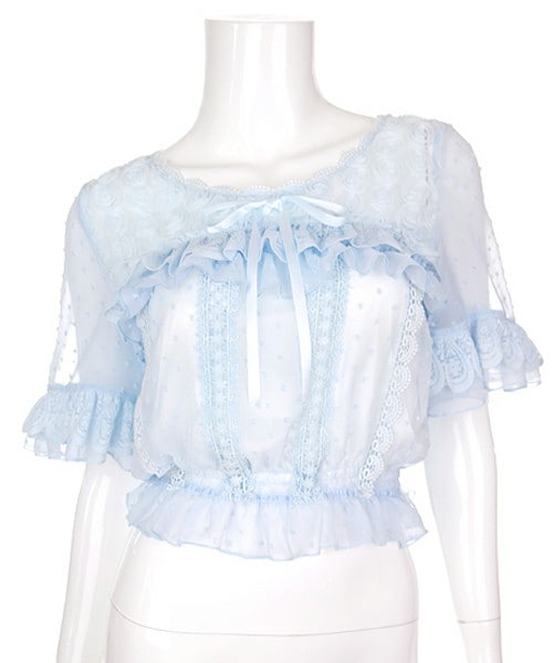 Bobon21（ボボンニジュウイチ）の「薔薇ドビードットシフォンレースフリルブラウストップス（シャツ/ブラウス・レディース・ピンク/ホワイト/ブルー・S/M/L）」の3枚目の写真