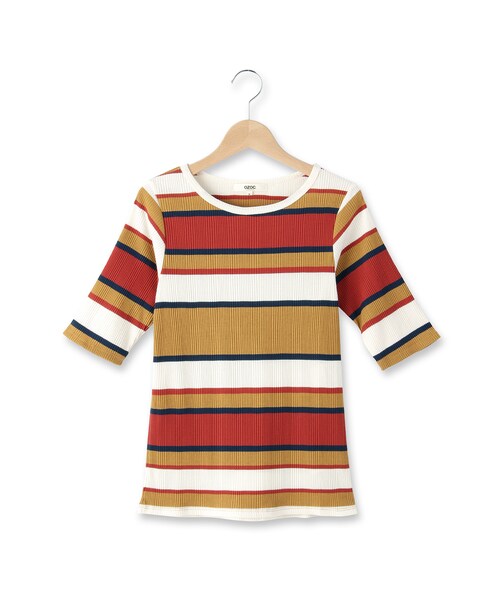 OZOC（オゾック）の「テレコボートネックカットソー（トップス・レディース・キャメル/オフホワイト/イエロー系/オレンジ・その他）」の4枚目の写真