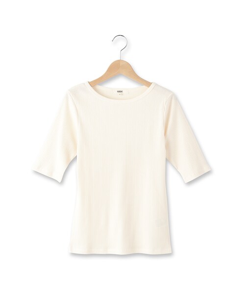 OZOC（オゾック）の「テレコボートネックカットソー（トップス・レディース・キャメル/オフホワイト/イエロー系/オレンジ・その他）」の2枚目の写真