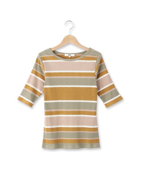 OZOC（オゾック）の「テレコボートネックカットソー（トップス・レディース・キャメル/オフホワイト/イエロー系/オレンジ・その他）」の3枚目の写真
