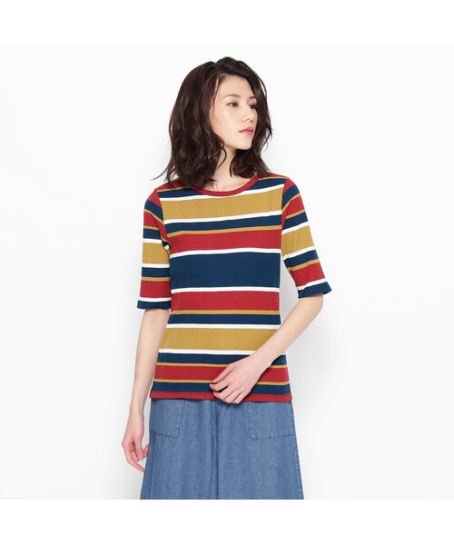 OZOC（オゾック）の「テレコボートネックカットソー（トップス・レディース・キャメル/オフホワイト/イエロー系/オレンジ・その他）」の6枚目の写真