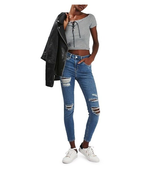 TOPSHOP（トップショップ）の「Topshop 'Jamie' Ripped High Rise Ankle Skinny Jeans (Petite)（デニムパンツ・レディース・Blue・Petite 24 x 28/Petite 25 x 28/Petite 26 x 28/Petite 28 x 28/Petite 32 x 28）」の5枚目の写真