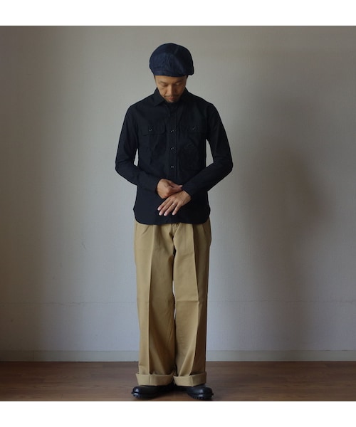 MANUAL ALPHABET（マニュアル アルファベット）の「【完売御礼】MANUAL ALPHABET マニュアルアルファベット MA-S-297 SAFARI SHIRT サファリシャツ BLK ブラック（シャツ/ブラウス・メンズ・その他）」の2枚目の写真