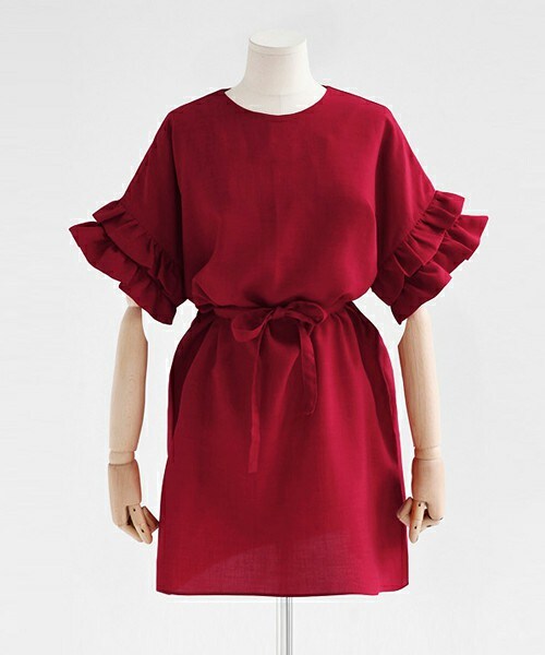 DHOLIC（ディーホリック）の「ベルトsetフリルスリーブワンピース（ワンピース・レディース・ブラック/マスタード/ワイン・FREE）」の3枚目の写真