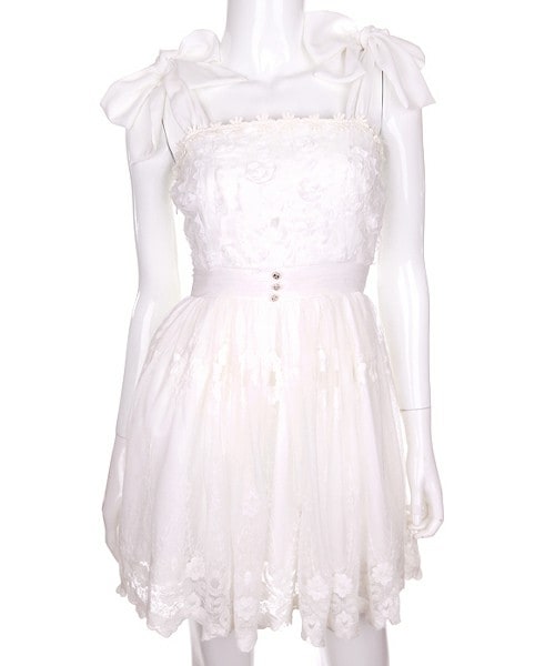 Bobon21 ボボンニジュウイチ の エンジェルチュールレース肩リボンドレスワンピース ワンピース Wear