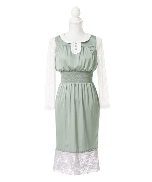 mon Lily（モンリリィ）の「サテンドールワンピ（ワンピース/ドレス・レディース・ピンクベージュ/ブルーグレー/チャコール・M/L）」の2枚目の写真