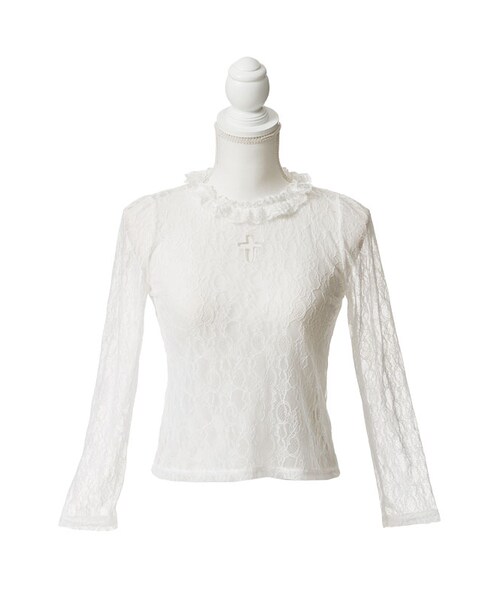 mon Lily（モンリリィ）の「ハートorクロスカットレーストップス（トップス・レディース・ハート　ホワイト/ハート　アイボリー/ハート　ピンク/ハート　ブラック/クロス　ホワイト/クロス　アイボリー/クロス　ピンク/クロス　ブラック・M/L）」の3枚目の写真