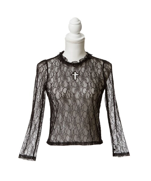 mon Lily（モンリリィ）の「ハートorクロスカットレーストップス（トップス・レディース・ハート　ホワイト/ハート　アイボリー/ハート　ピンク/ハート　ブラック/クロス　ホワイト/クロス　アイボリー/クロス　ピンク/クロス　ブラック・M/L）」の6枚目の写真