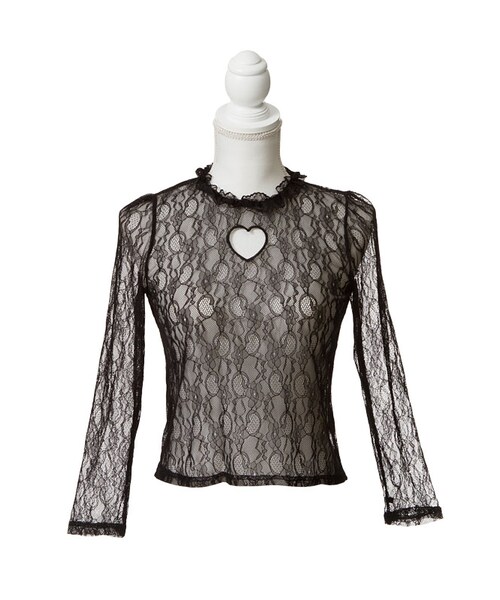 mon Lily（モンリリィ）の「ハートorクロスカットレーストップス（トップス・レディース・ハート　ホワイト/ハート　アイボリー/ハート　ピンク/ハート　ブラック/クロス　ホワイト/クロス　アイボリー/クロス　ピンク/クロス　ブラック・M/L）」の5枚目の写真